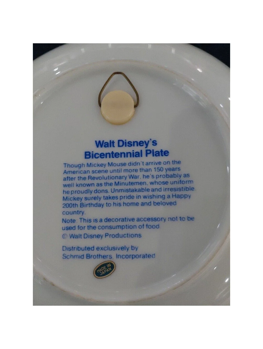 Walt Disney Mickey Mouse BICENTENNIAL 1776-1976 Collectible PLATE by SCHMID